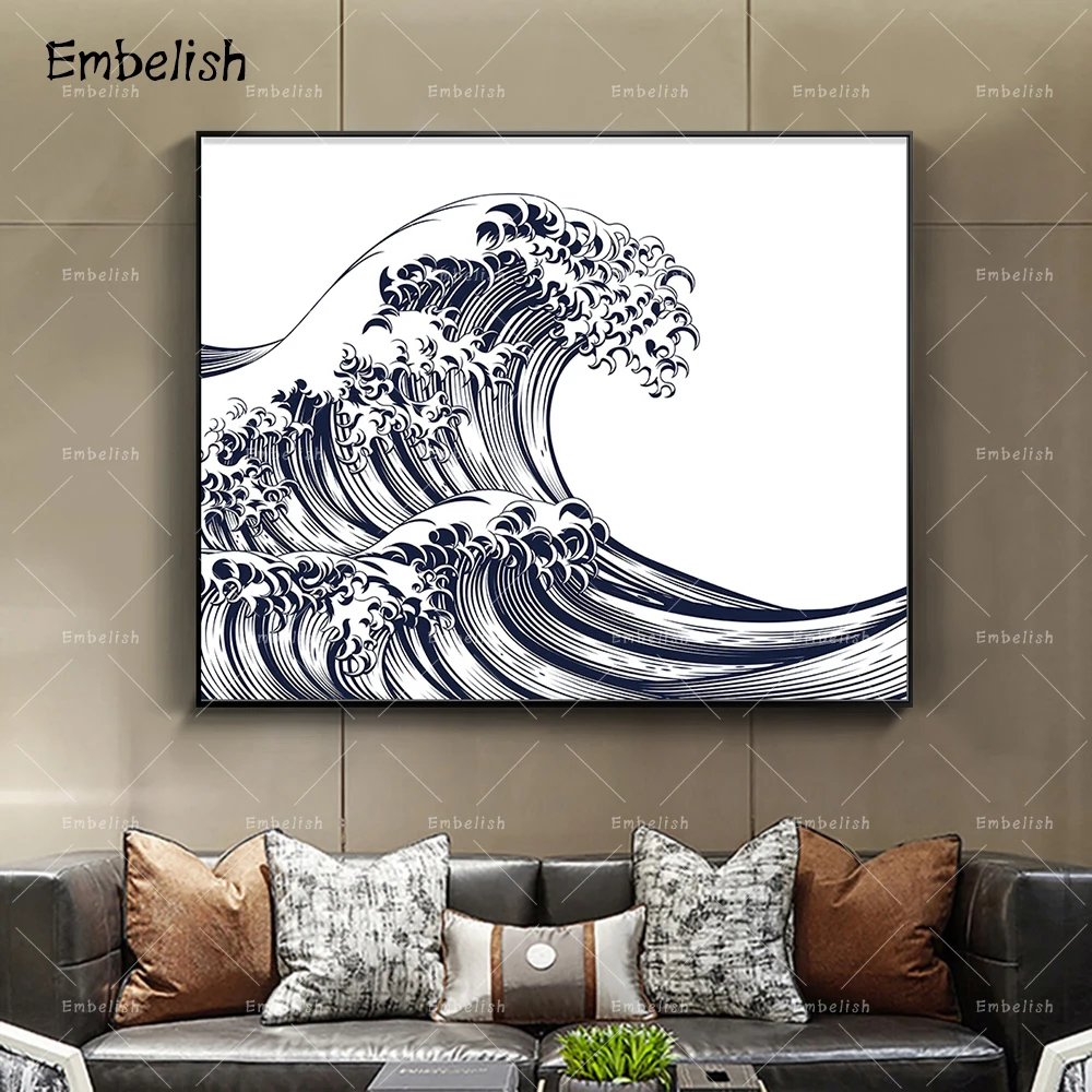 

Embelish 1 Pieces Vntage Japanese Great Wave Landscape Wall Art Pictures For Living Room HD Canvas Painting Home Decor Posters