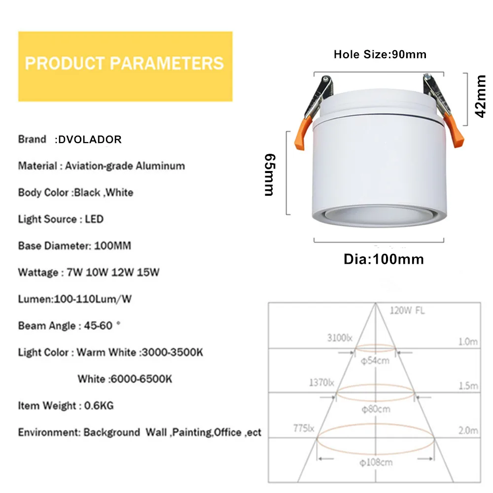 Встраиваемый светодиодный потолочный светильник лампа с поворотом на 360