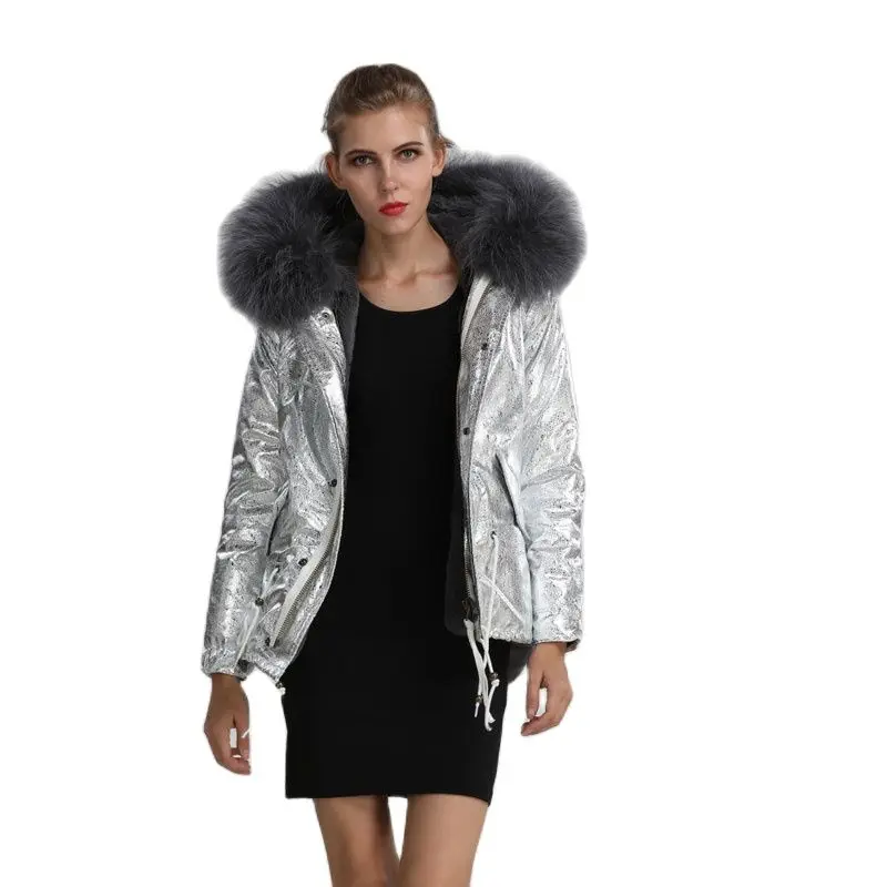Новинка зимы 2017 меховая одежда MRS серая короткая теплая парка с большим