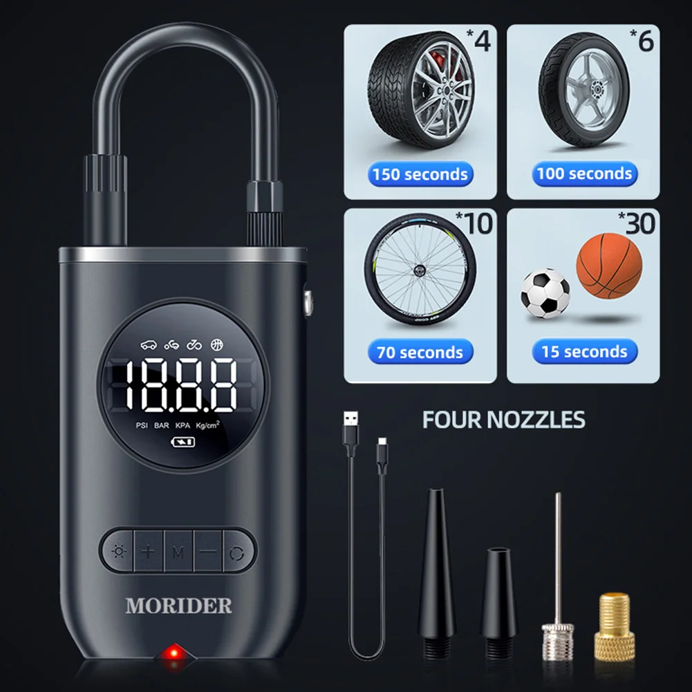 

Bicycle Electric Air Inflatable Pump Multifunction Smart Wireless Tire Inflator Air Pumps for Bicycle Basketball Black