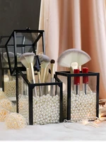 glass clear makeup brush holder with lid vanity countertop makeup organizer waterproof dustproof cosmetic brush storage box