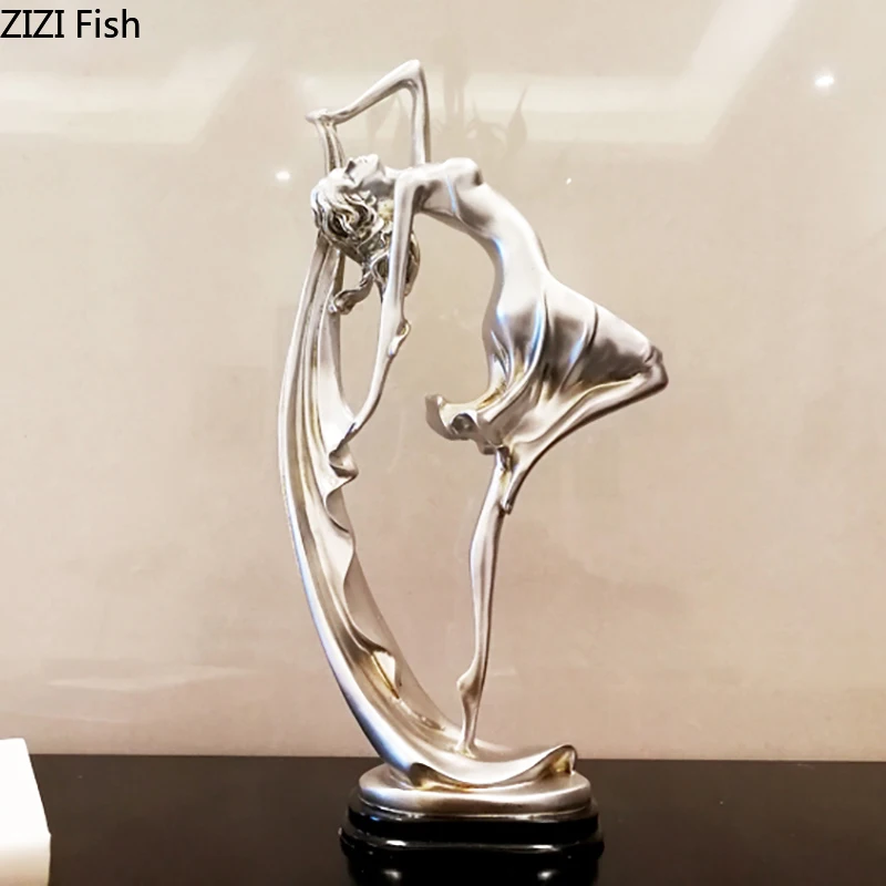 Креативная статуя танцора Золотая и серебряная Статуэтка из смолы настольное