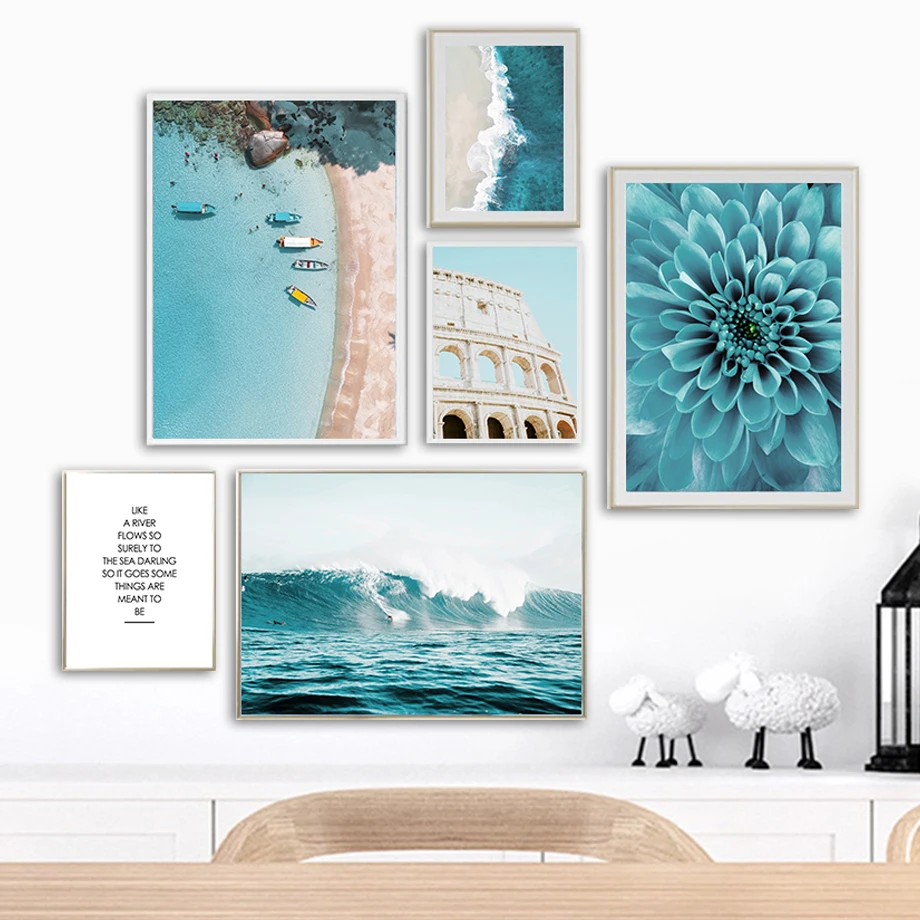 

Beach Ocean Waves Dahlia Colosseum Quotes Nordic Posters And Prints Wall Art Canvas Painting Wall Pictures For Living Room Decor