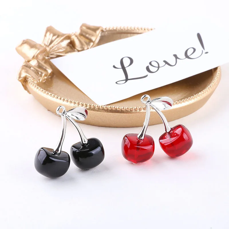 

Lizz 10pcs 29*30mm Cherry Enamel Cherry Charms Fruit Metal Pendants Dangle For DIY Earring Necklace Jewelry Accessory Handmade