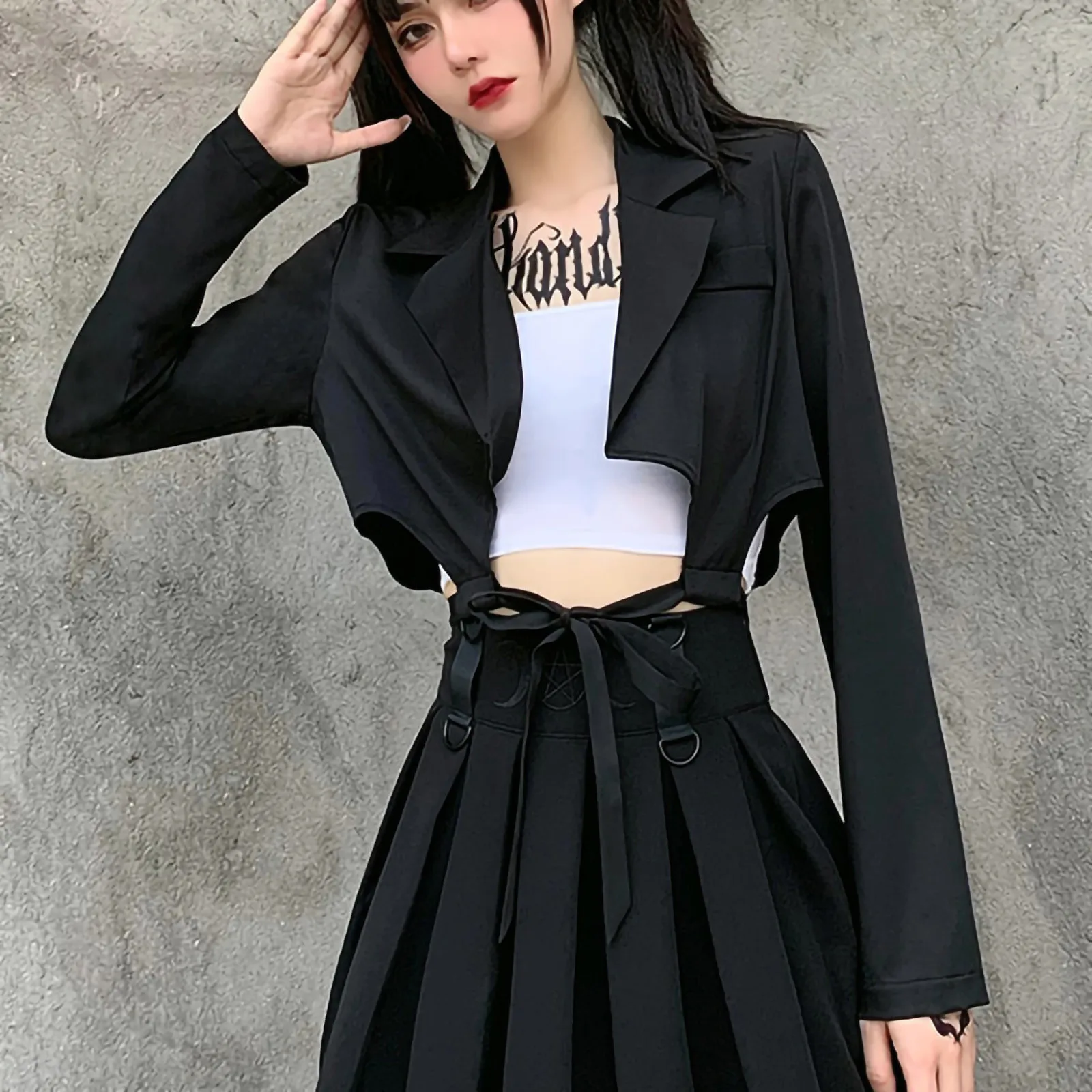

Women's Tops Gothic Crop Functional Wind Cool All-match Suit Ladies cropped tie blouse all-match suit JK uniform match C50