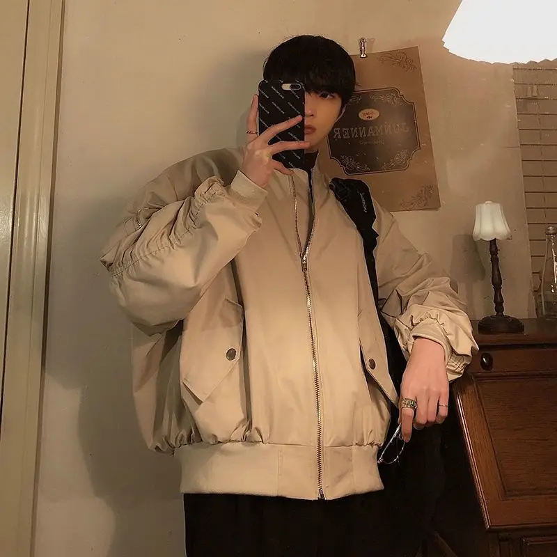 

Solid baseball uniform couples oversized jacket 2021 spring autumn Korean fashion new y2k vintage loose casual motorcycle jacket