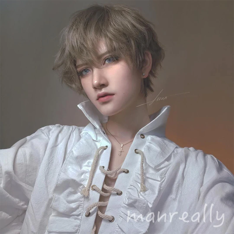 Парик Ailiade мужской из коротких прямых синтетических волос с челкой термостойкий