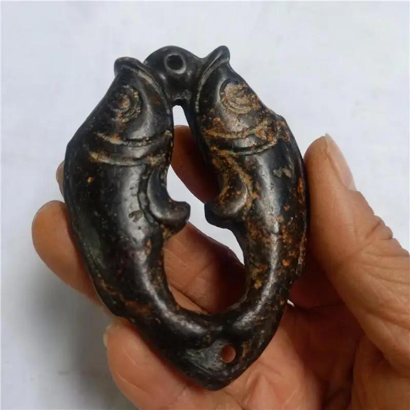 

Tibet Hongshan Culture Natural Meteorite Double Sided Fish Mascot Collection Jewelry Decoration Pendant Home Statue Gift Lucky