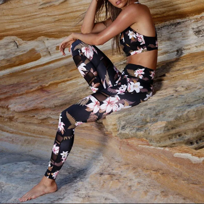 Женский комплект для йоги из 2 предметов сексуальный спортивный костюм с