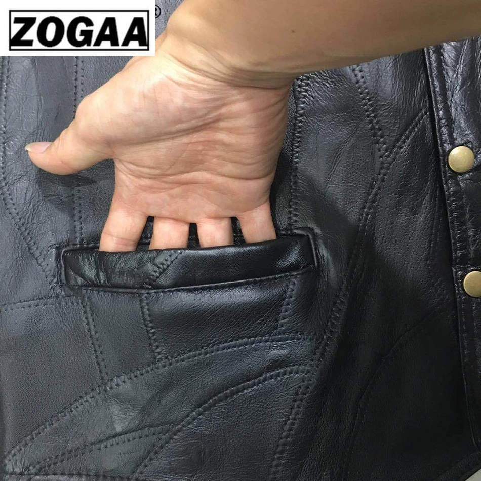ZOGAA мужской жилет черный Байкерский из натуральной кожи мотоциклетная рок куртка