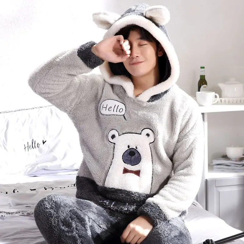 Осенне-зимние толстые фланелевые пижамы для пар плюшевый костюм с длинными