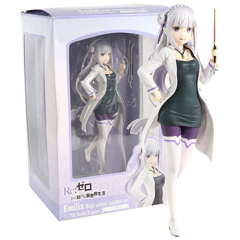 box Re: жизнь в другом мире от Zero Emilia Action Figure 1/7 scale painted figure High School Teacher Ver. Emilia ПВХ фигурка - Цвет: box