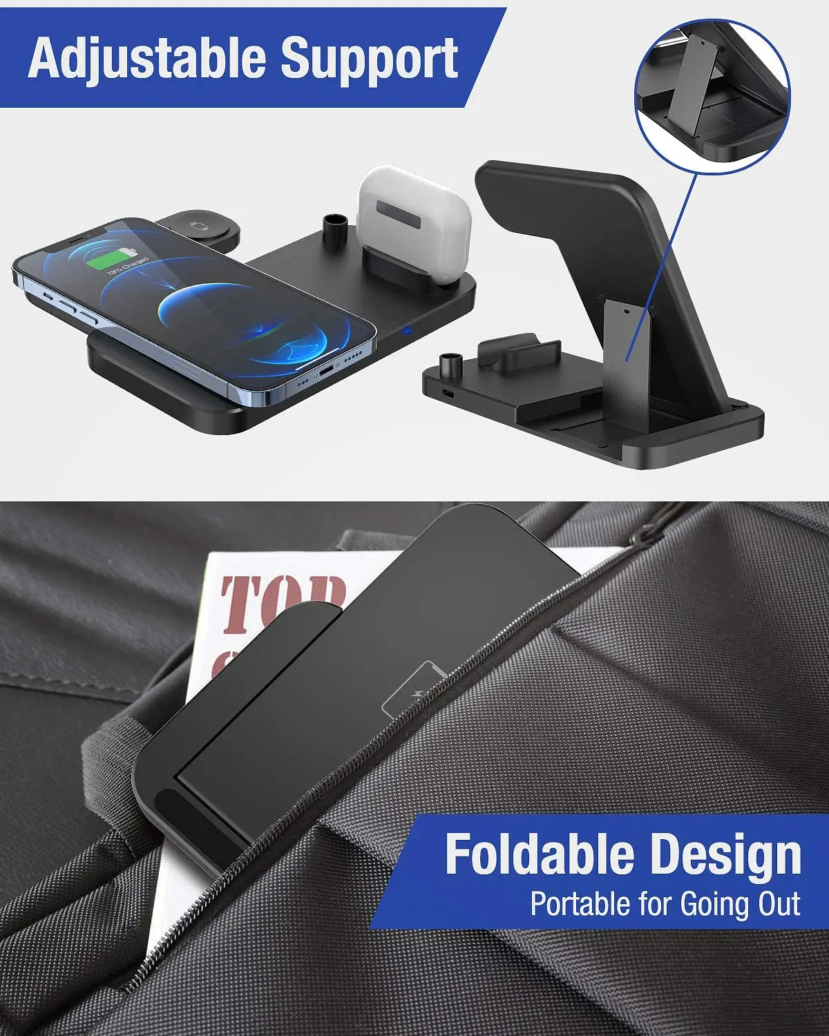 wireless charger station 4 in 1 qi fast charging stand dock for apple watch iwatch 7 6 se airpods pro iphone 13 12 11 xs xr x 8 free global shipping