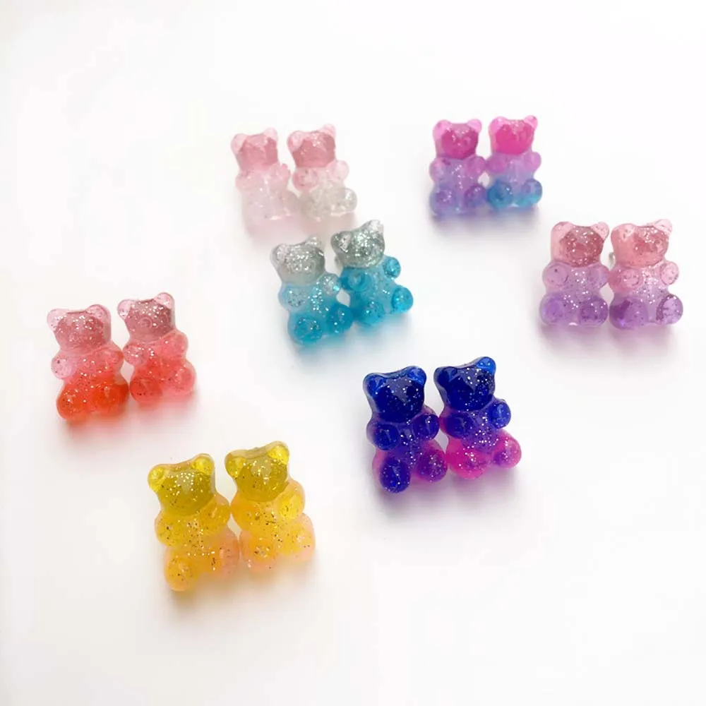 Мини многоцветные желе Gummy модные забавные медведи серьги для женщин милые