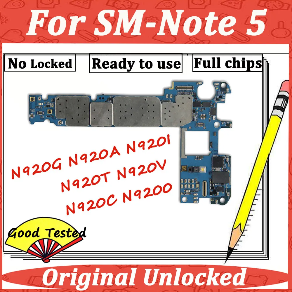 For Samsung Galaxy Note 5 Original Unlocked Motherboard N9208 N920G N920I N920C N920F N920T N920A N920V Mainboard Logic Board OS