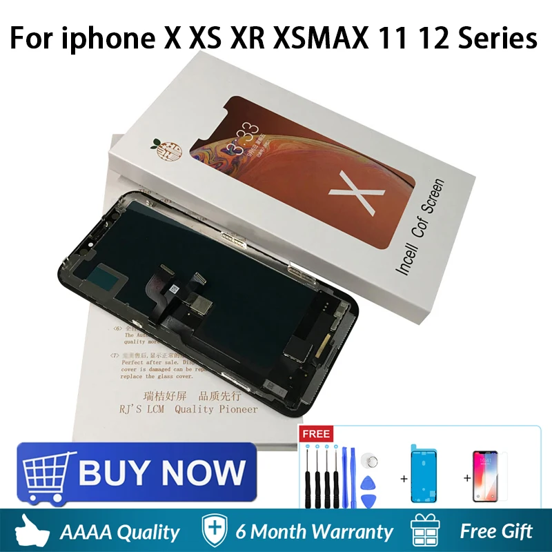 

RJ Screen For iPhone X Xs Max 11 12 LCD Display Touch Screen Digitizer Assembly No Dead Pixel Replacement Parts+Gift True tone