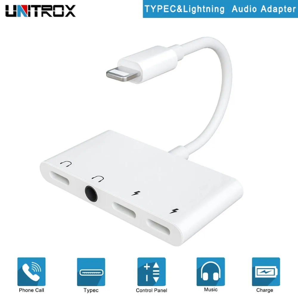 4 в 1 для Lightning аудио сплиттер с 3 5 мм адаптером наушников Aux Jack USB C зарядным портом