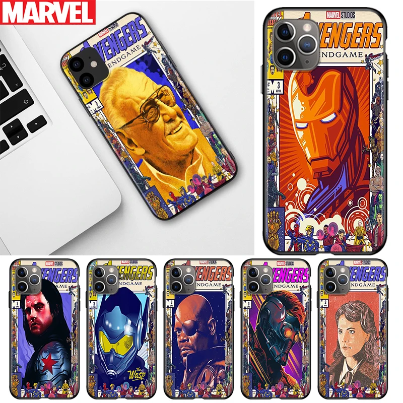 

Marvel Avengers Retro poster For Apple iPhone 12 11 Pro Max mini XS Max XR X 8 7 6 6S Plus 5S SE 2020 Black Soft Phone Case