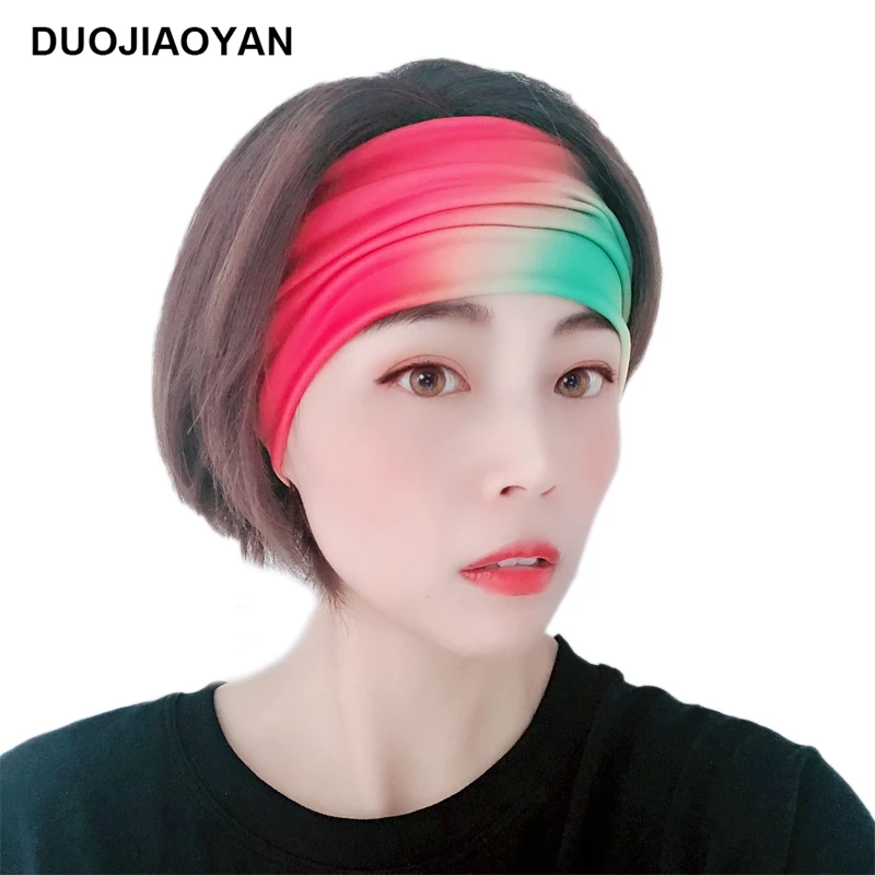 

DUOJIAOYAN Wide-brimmed elastic headband European and American ladies fashion home hairband cotton rainbow headband headdress