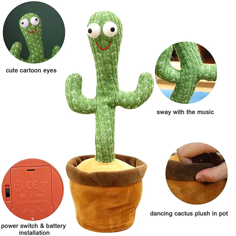 

Singing Electric Plush Cactus 120 English Song Dancing Luminous Cactus Recording Learning To Speak Twisting Plush Toy Cactus Pot