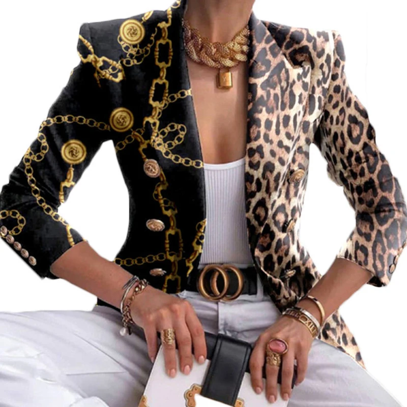 Женский двубортный блейзер с отложным воротником повседневный офисный