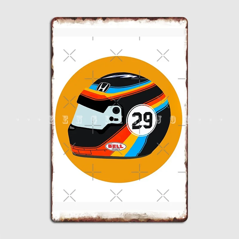 

F Alonso Indy 500 шлем металлический знак настенная роспись гараж; Клуб жестяной знак плакат