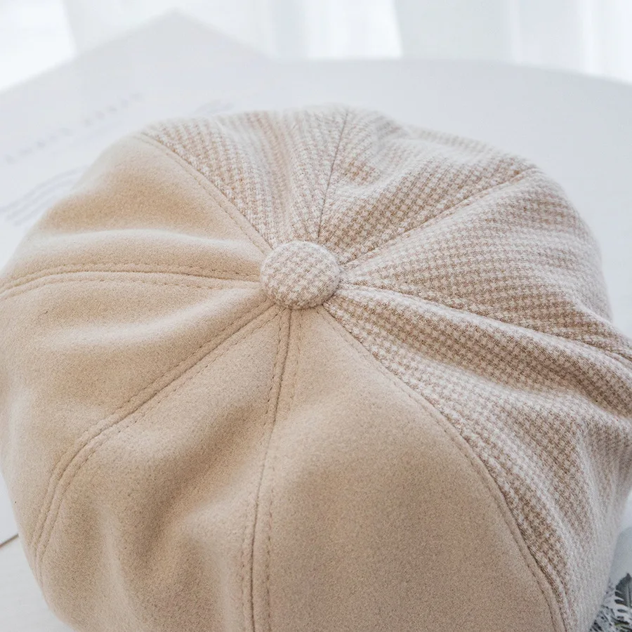 Женская шерстяная шапка USPOP зимняя Шерстяная кепка в клетку восьмиугольная