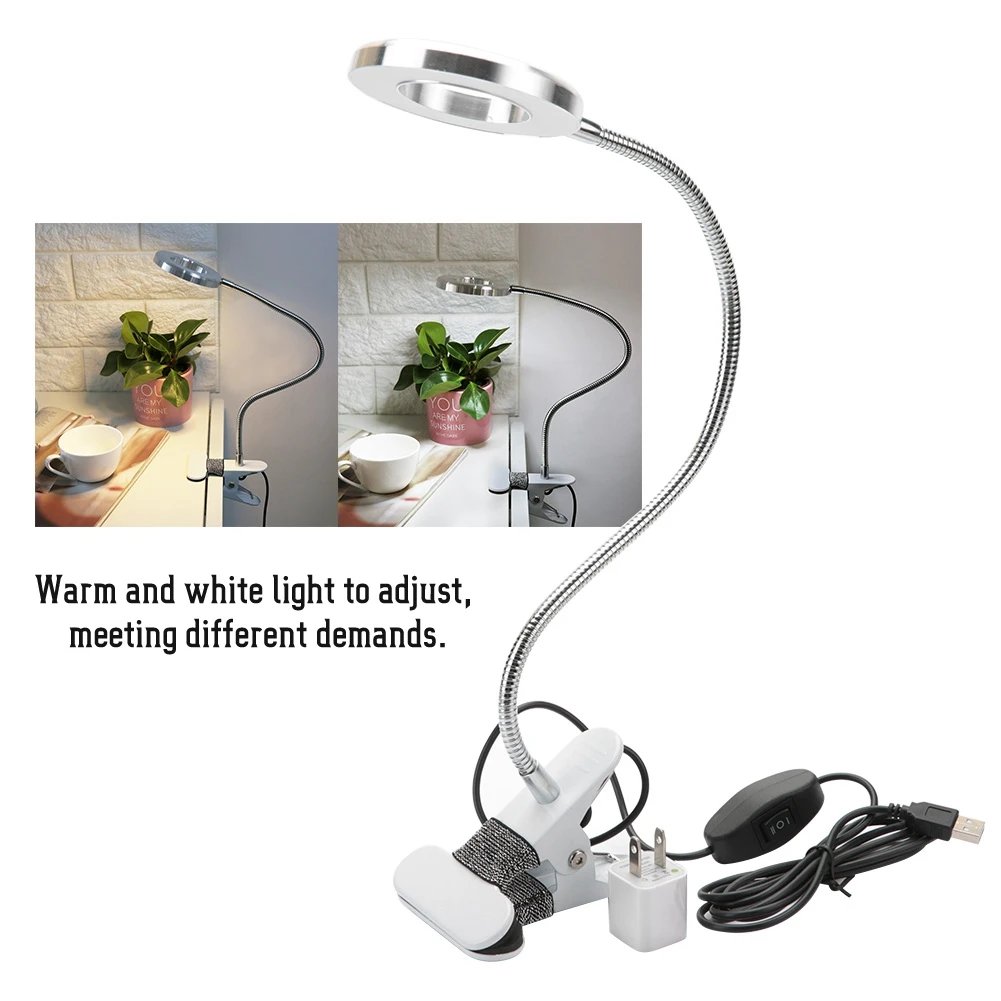 LED Table Clip Lamp Adjustable Dimmable Desktop USB Eye Protection Button Desk for Tattoo Nail Art Reading Study Room | Красота и