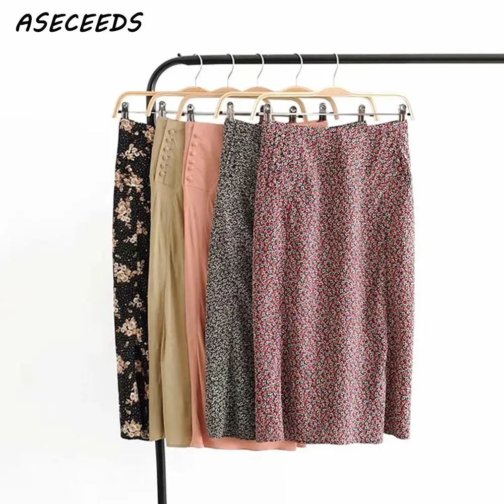 Женская винтажная юбка миди с цветочным принтом летняя уличная высокой талией