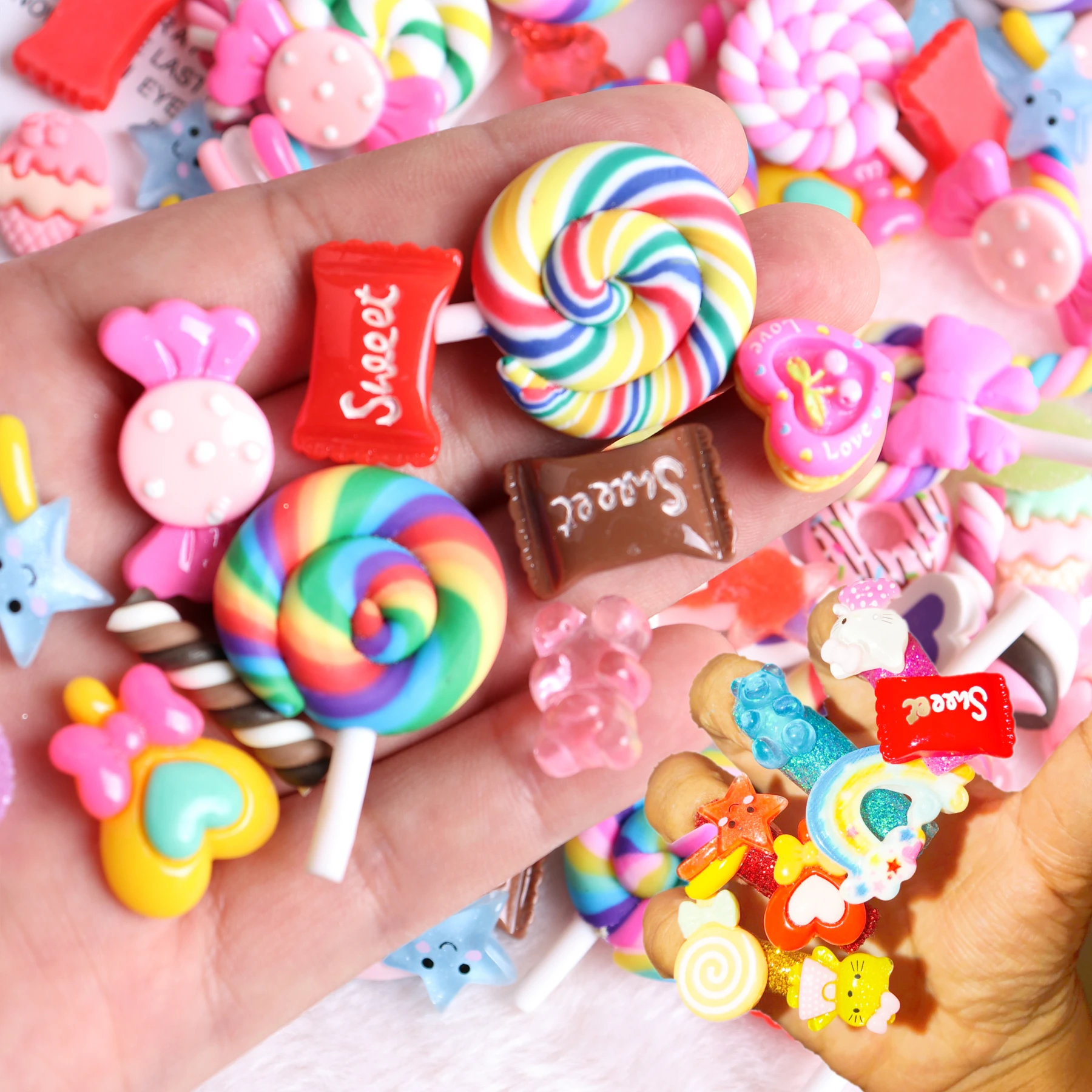 30PCS Nail Decor Kawaii Mixed Jelly Lollipop Clay 3D Assorted Candy Acrylic Nail Rhinestones Decoration Manicure Tool Art Tips