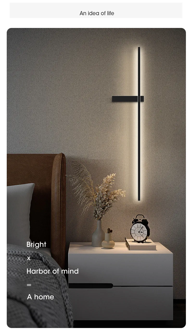 Long strip wall lamp bedroom bedside lamp modern minimalist wall lamp living room TV background grille line wall lamp wall lights for living room