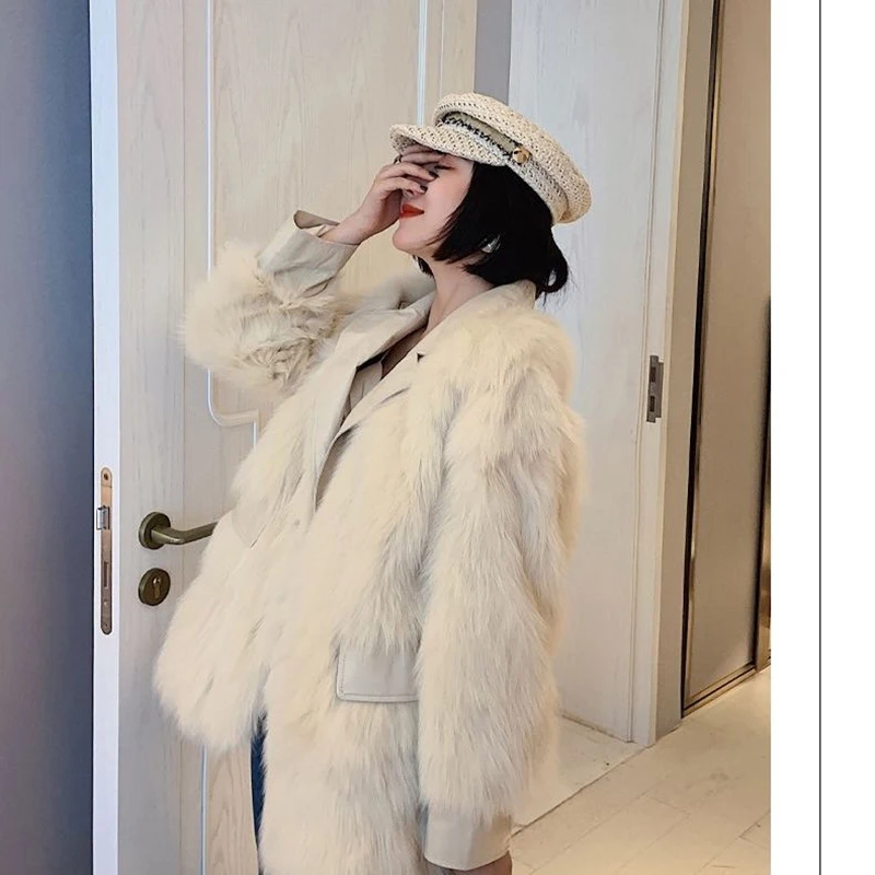 Роскошное винтажное Женское зимнее пальто из лисьего меха с воротником