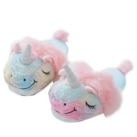 cartoon unicorn plush slippers female ins winter indoor soft bottom cute funny color pony cotton slippers children