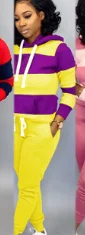 yellow suit Adogirl женский спортивный костюм в полоску с цветными блоками, Модный повседневный комплект из двух предметов, пуловер с длинными рукавами и завязками, худи, штаны для фитнеса - Цвет: yellow suit