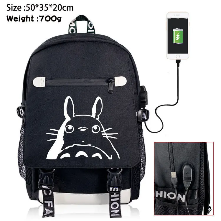

My Neighbor Totoro Cosplay Canvas Backpack USB Port Teentage Laptop Travel Rucksack School Shoulder Bag Gift