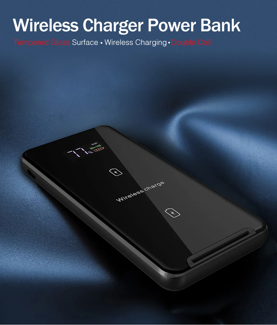 YKZ 5000mAh Qi Беспроводное зарядное устройство Powerbank для iPhone X светодиодный дисплей повербанк двойной USB вертикальное Беспроводное зарядное устройство Внешняя батарея