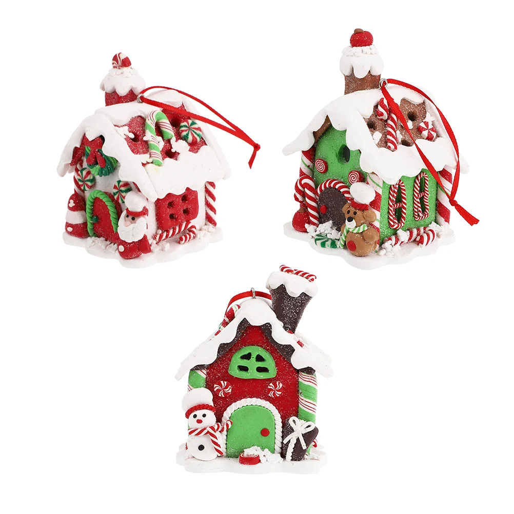 

3pcs Mini Resin House Lovely Luminous House Props Christmas Hanging Adornments