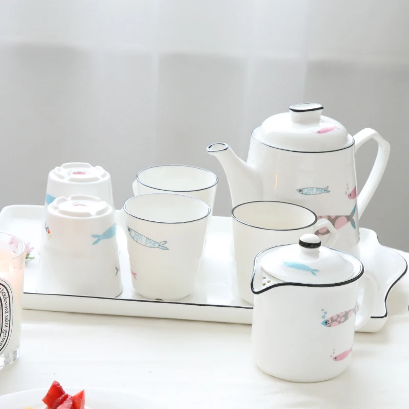 Juego De t&eacute; blanco, Taza De cer&aacute;mica europea, juego De t&eacute; De flores De la tarde, tetera De porcelana, Jogo De Xicaras, vajilla-1