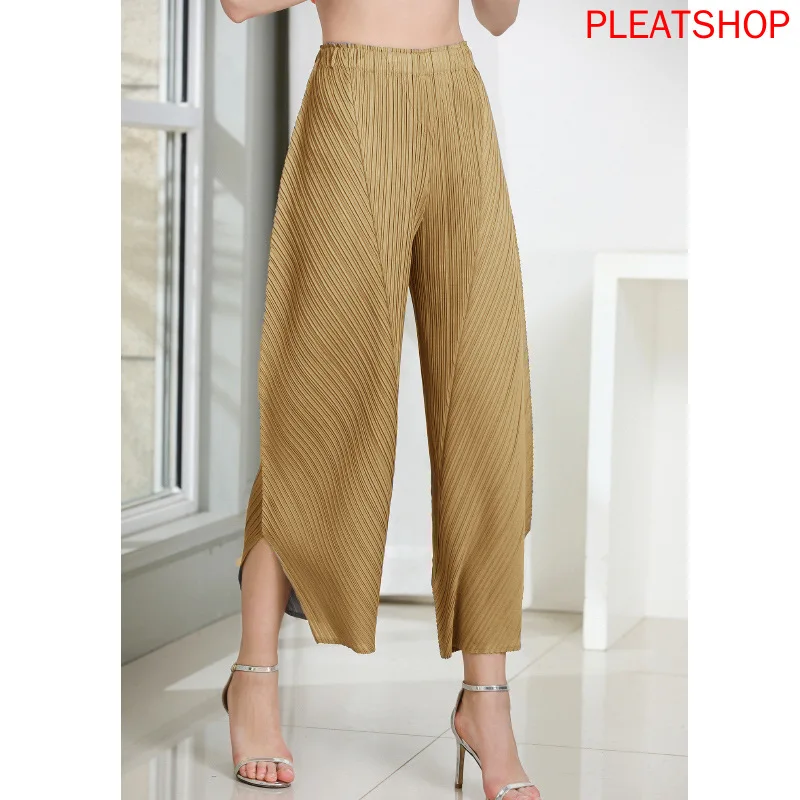 

MIYAKE Pleated Pants Women's Shaped Pants 2020 New Style Split Capri Casual Trousers Oggers Women Vetement Femme Women Pants