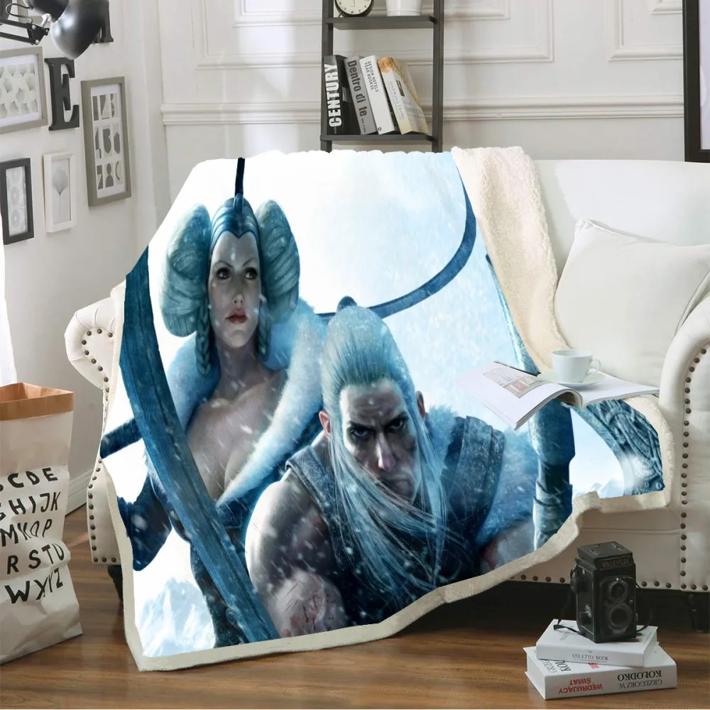 

Мягкое Флисовое одеяло шерпа, игровое сцена, снежный плот, одеяло, воин, битва, зимний диван, покрывало для кровати, снаружи, ворс, одеяло для ...