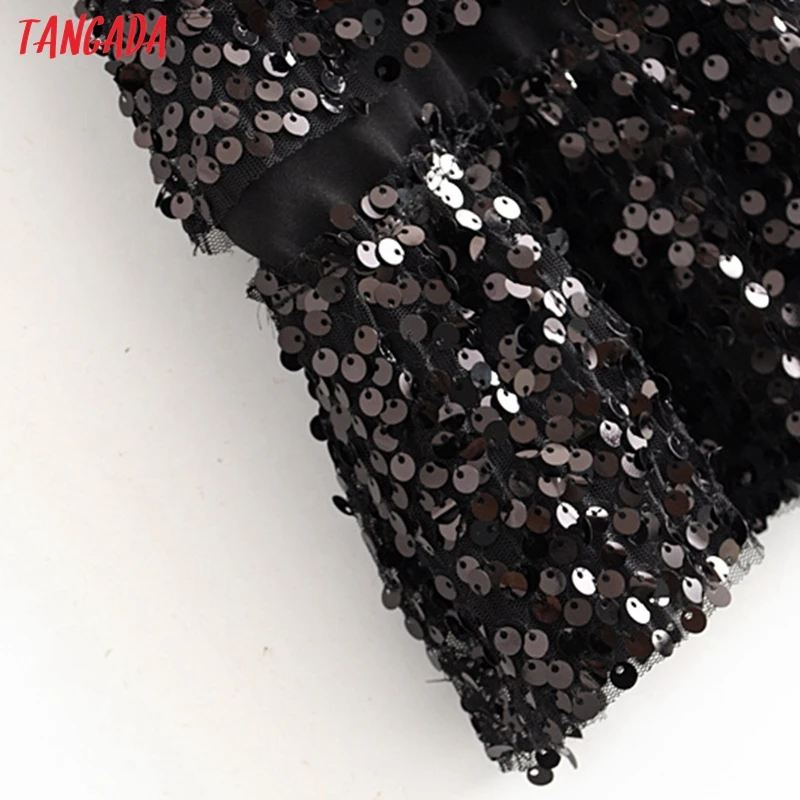 Tangada, женское сексуальное черное платье с блестками, круглый вырез, короткий рукав, Осень-зима, женское Новогоднее вечернее платье, vestidos 3H28