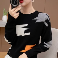 large size womens round neck pullover fallwinter loose korean fashion all match look thinner sweaters reduce age wool tops