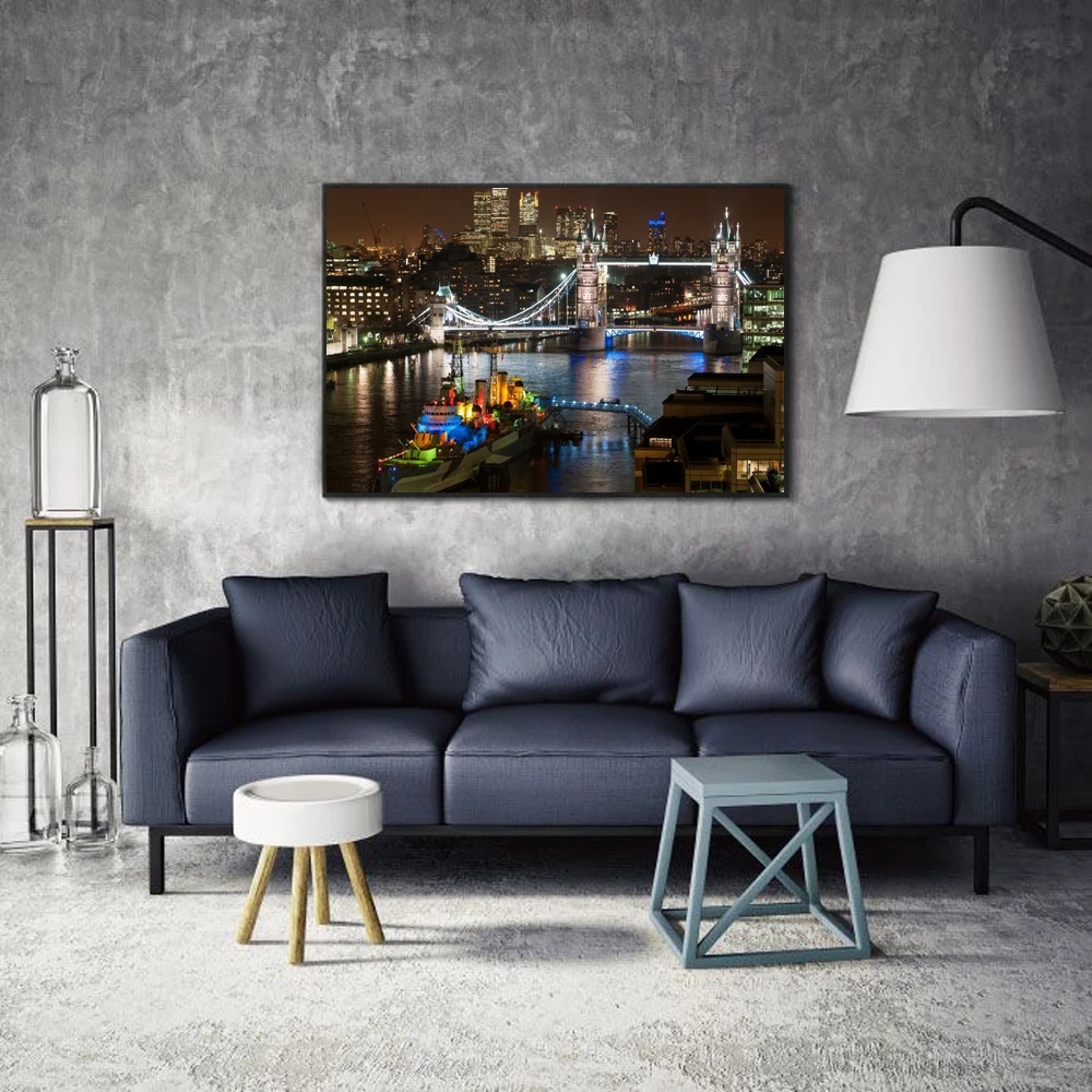 

Nordic landscape oil painting city logo ancient architecture bridge art painting living room corridor home decoration mural