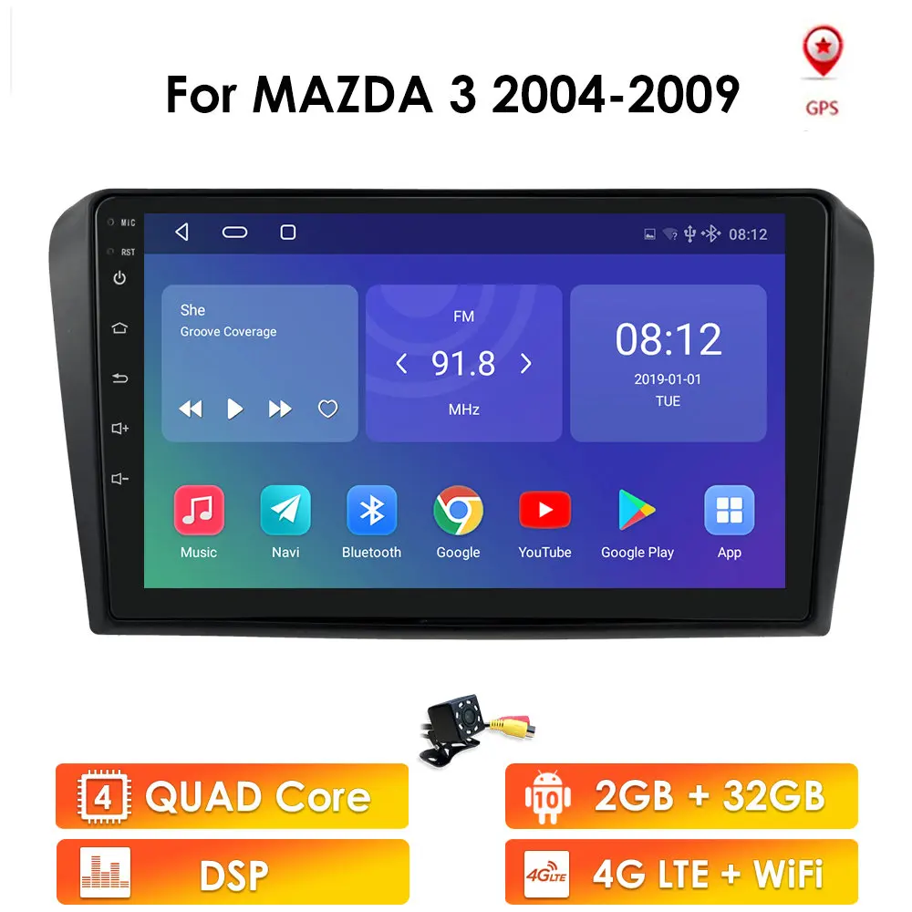 1024*600 2G + 16G Android 10 GPS навигатор автомобильный dvd плеер Радио стерео для MAZDA 3 2004 2009 WIFI