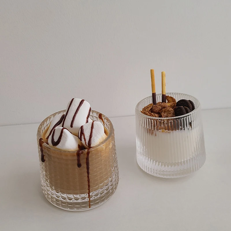 

Mini Japan Style Glass Cup Rotating Concentrated Ice latte Ice American GlassVertical Grid Pattern Mug For Drinking Стекло