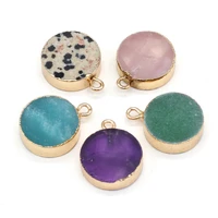 natural semi precious stone circular pendants amethyst amazonite rose quartz for diy jewelry making handmade accessories