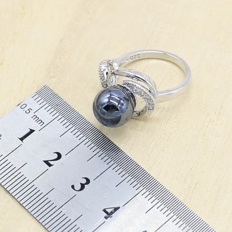 Набор украшений для женщин из черного жемчуга серебряного цвета с цирконом