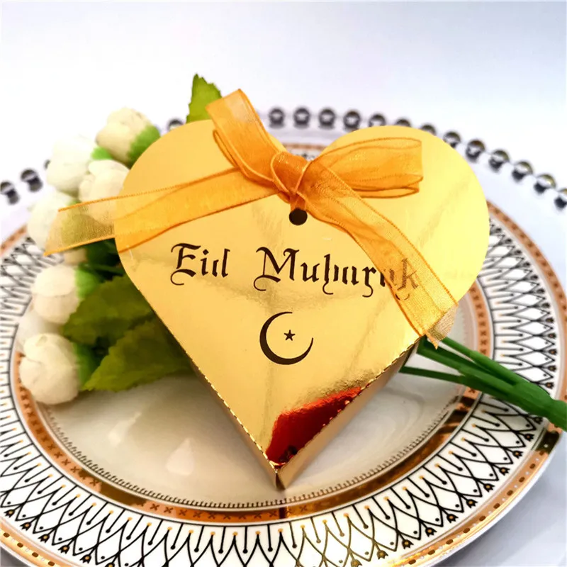 

10pcs/set Heart Candy Box Eid Mubarak Decor Ramadan Kareem Decor Gift Favor Box Islam Muslim Party Supplies Ramadan Mubarak