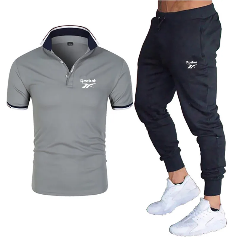 

2021 luxury brand men's spring and summer new printed men's Polo Shirt sports suit T-shirt + trousers leisure sports men's suit4