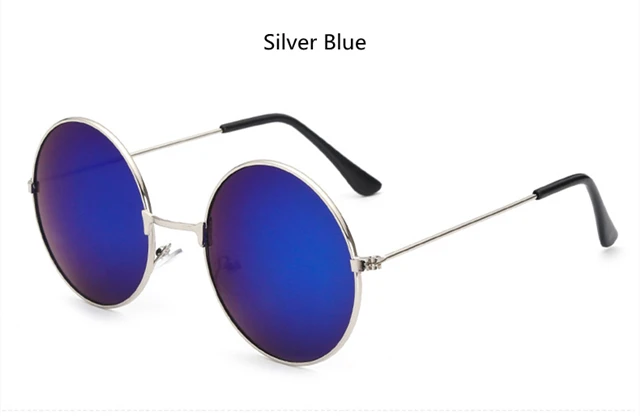 KUJUNY john lennon очки Ретро Круглый принц солнцезащитные очки винтажные круглые мужские женские светоотражающие солнцезащитные очки oculos de sol - Цвет линз: Silver blue